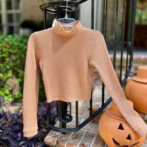 Aerie Womens Tan Waffle Knit Mockneck Shirt Size Small - NWT